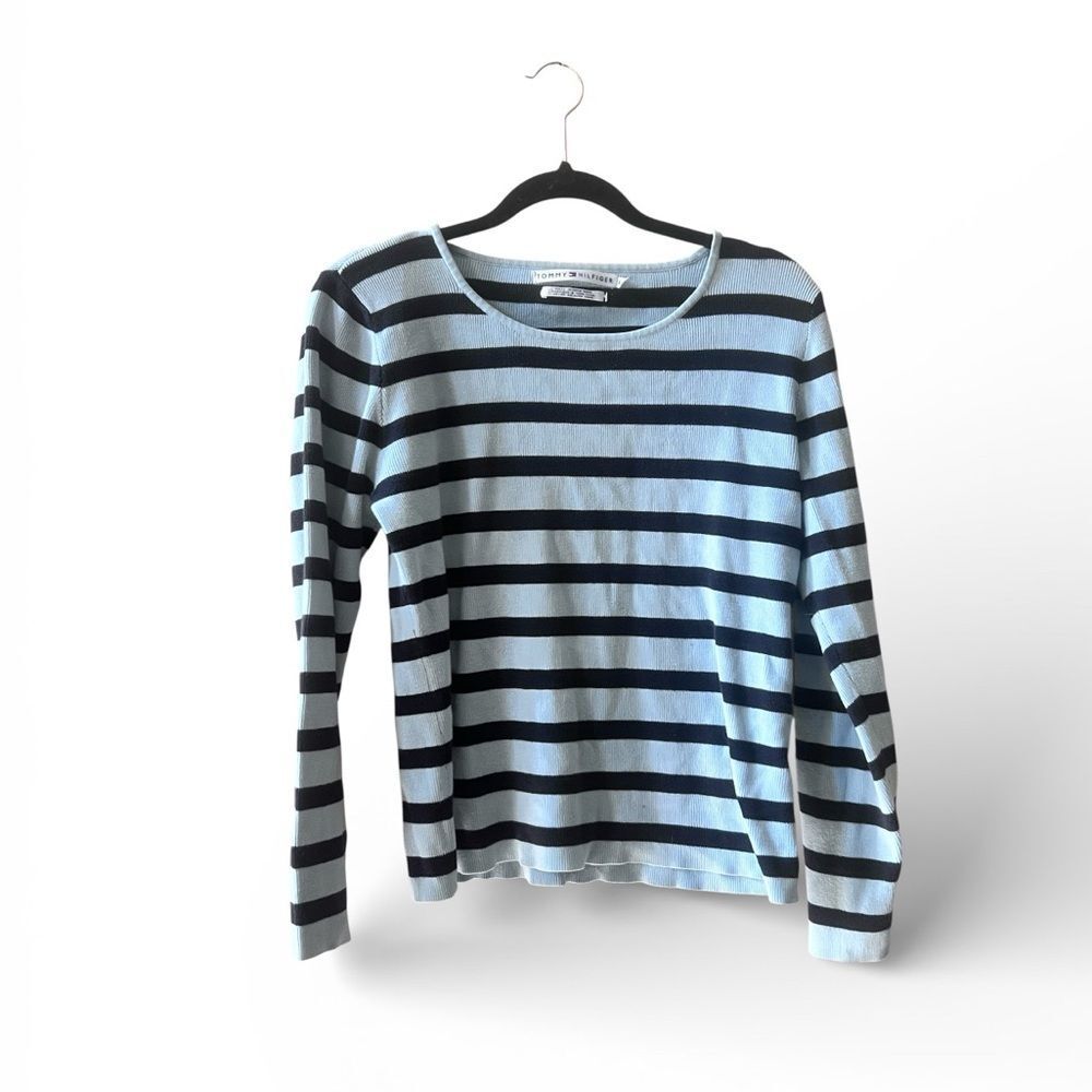 Vintage Tommy Hilfiger Striped Sweater Women's‎ Size Large Blue Y2K Colorful